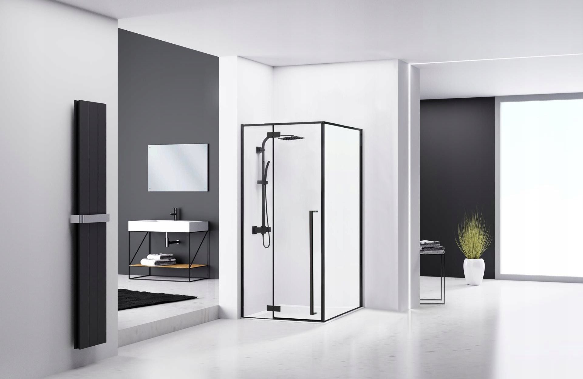 Cabina dus Rea Fargo 100x80 cm cu cadita Savoy – profil negru mat