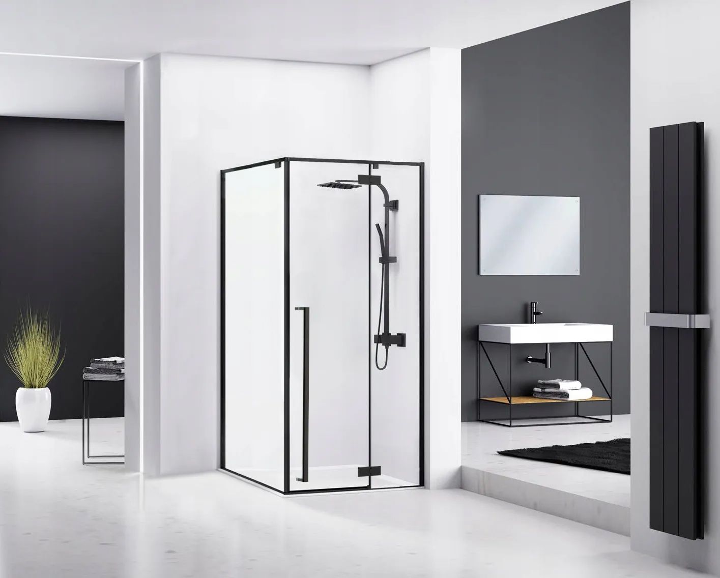 Cabina dus Rea Fargo 100x80 cm cu cadita Savoy – profil negru mat