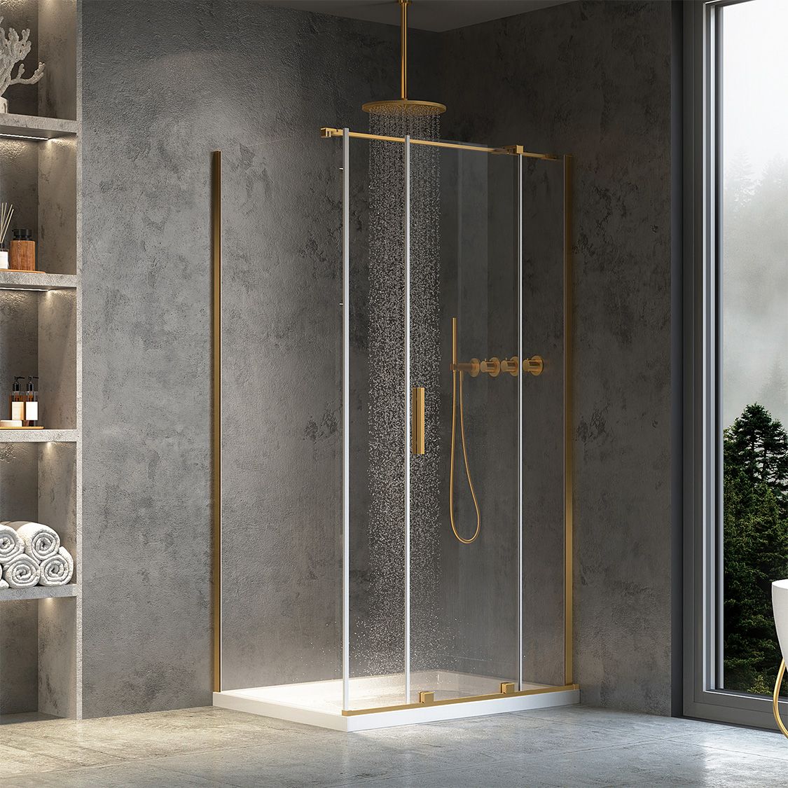 Cabina dus Rea Montana 110x80 cm – profil auriu periat