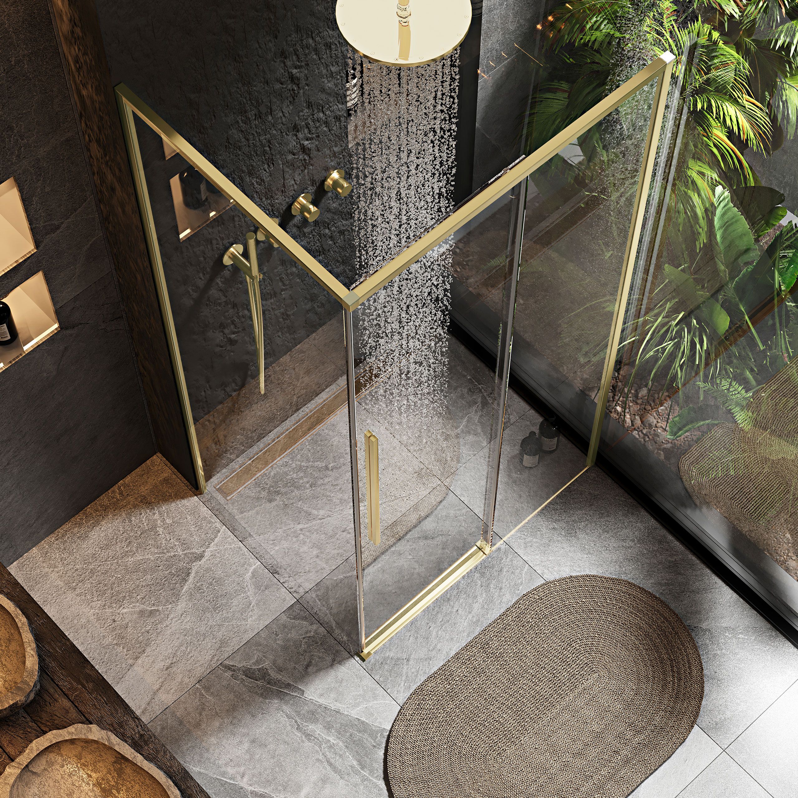 Cabina dus Rea Solar 90x90 cm – profil auriu periat