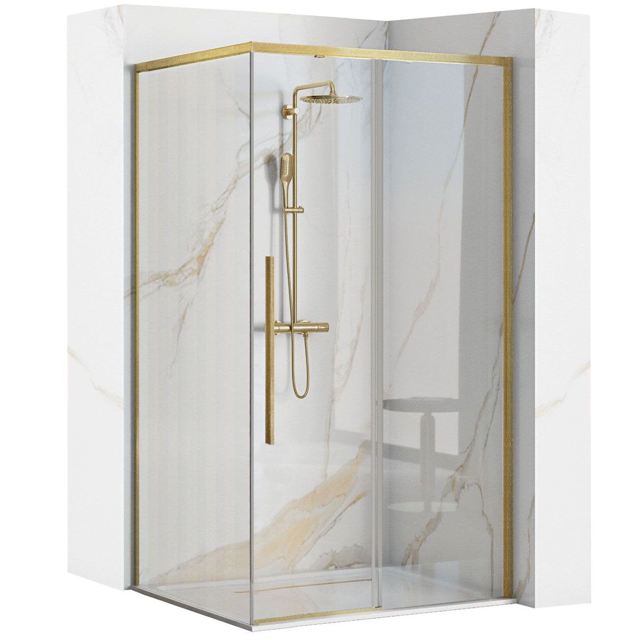 Cabina dus Rea Solar 90x90 cm – profil auriu periat