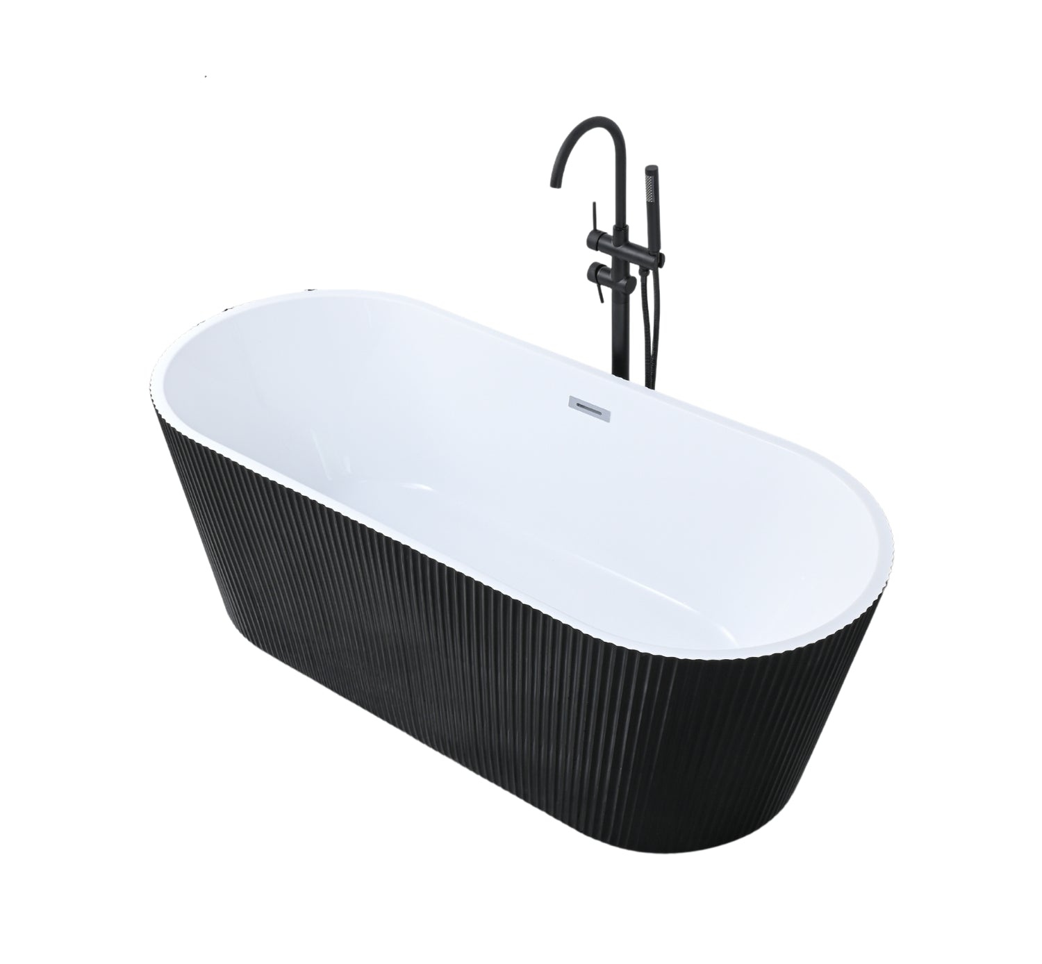 Cada baie freestanding 170 x 75 cm, forma ovala, 3D, negru cu alb