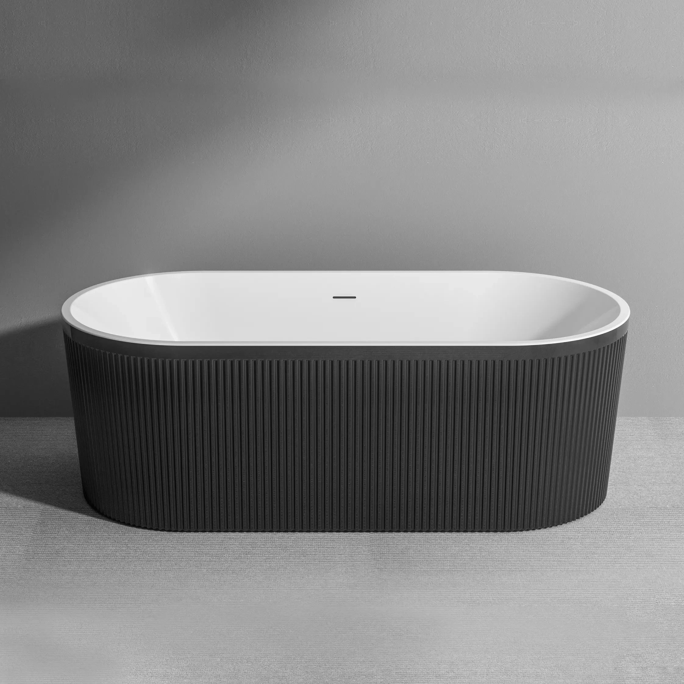 Cada baie freestanding  Foglia 170 x 75 cm, forma ovala, 3D, negru cu alb