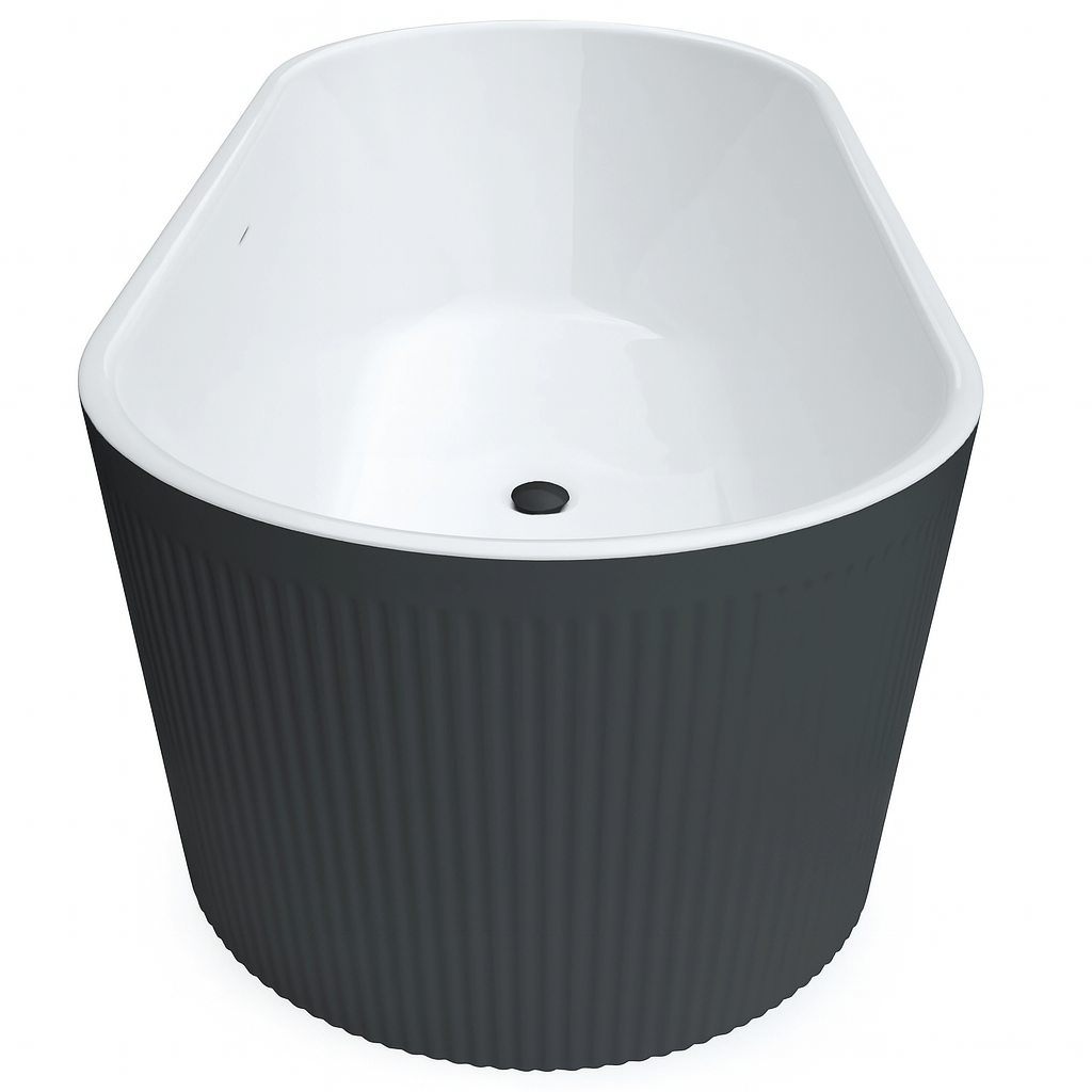 Cada baie freestanding  Foglia 170 x 75 cm, forma ovala, 3D, negru cu alb