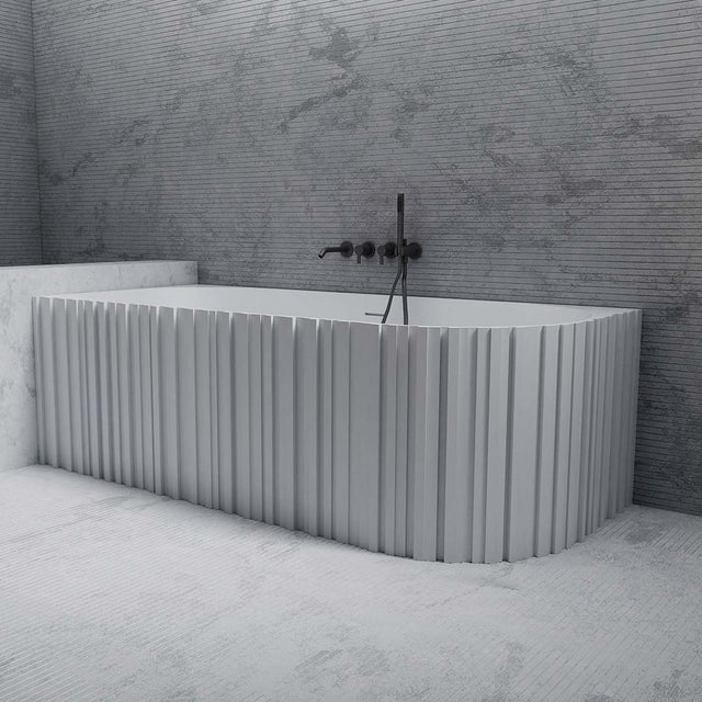 Cada de baie, de colt, 1700x750x550mm, ovala, din compozit, alb, riflaj vertical, MonBlari