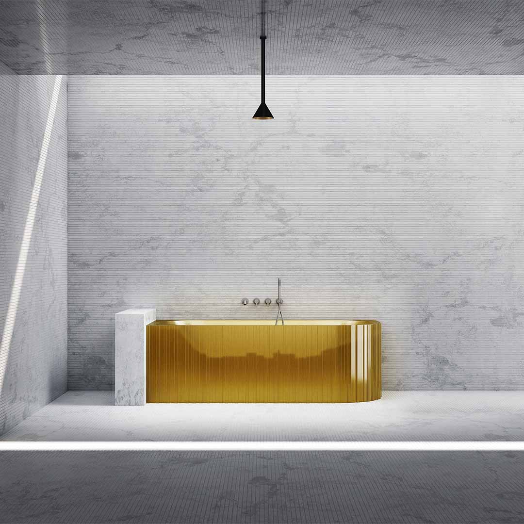 Cada de baie, de colt, 1700x750x550mm, ovala, din compozit, galben transparent, finisaj mat, MonBlari