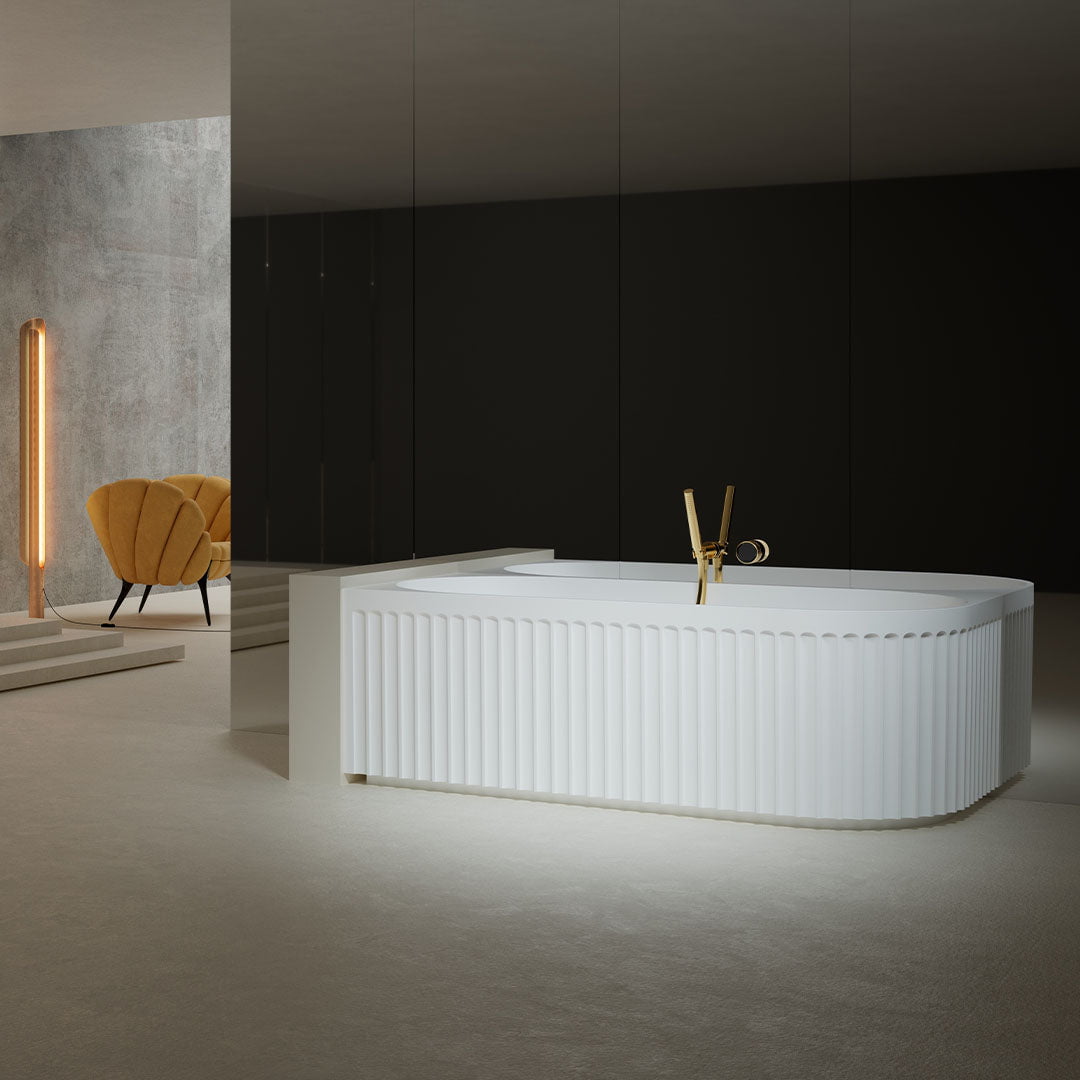 Cada de baie, de colt, 1700x800x550mm, alb, din compozit, ovala, finisaj mat, MonBlari