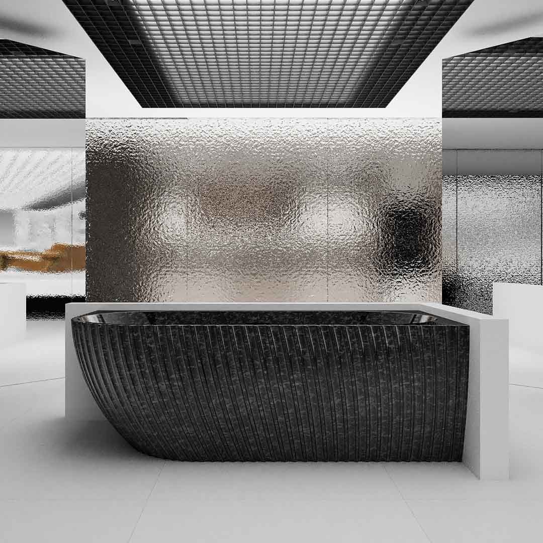 Cada de baie, de colt, 1700x800x580 mm, negru, din fibra de carbon, ovala, finisaj mat, MonBlari