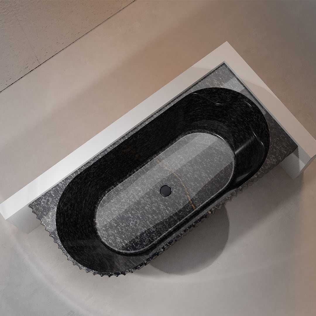 Cada de baie, de colt, 1700x800x580 mm, negru, din fibra de carbon, ovala, finisaj mat, MonBlari