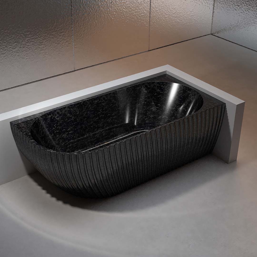 Cada de baie, de colt, 1700x800x580 mm, negru, din fibra de carbon, ovala, finisaj mat, MonBlari