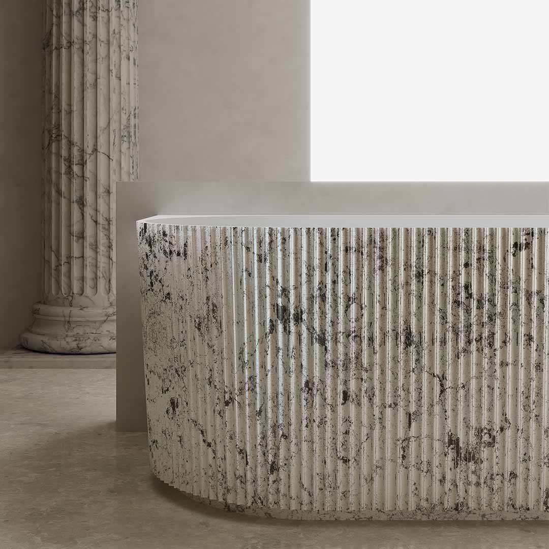 Cada de baie, de perete, 1700x750x550, din compozit, ovala, alb/gri, riflat, MonBlari