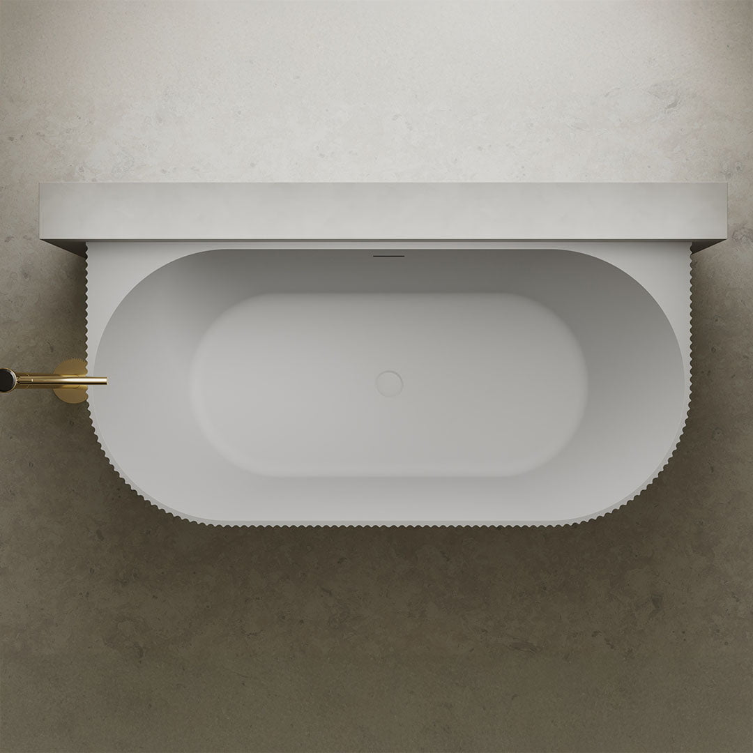 Cada de baie, de perete, 1700x750x550, din compozit, ovala, alb/gri, riflat, MonBlari