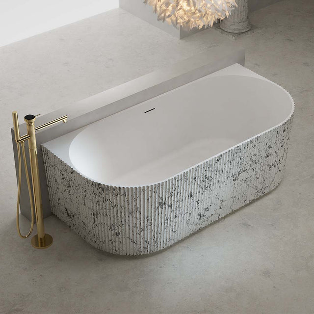 Cada de baie, de perete, 1700x750x550, din compozit, ovala, alb/gri, riflat, MonBlari