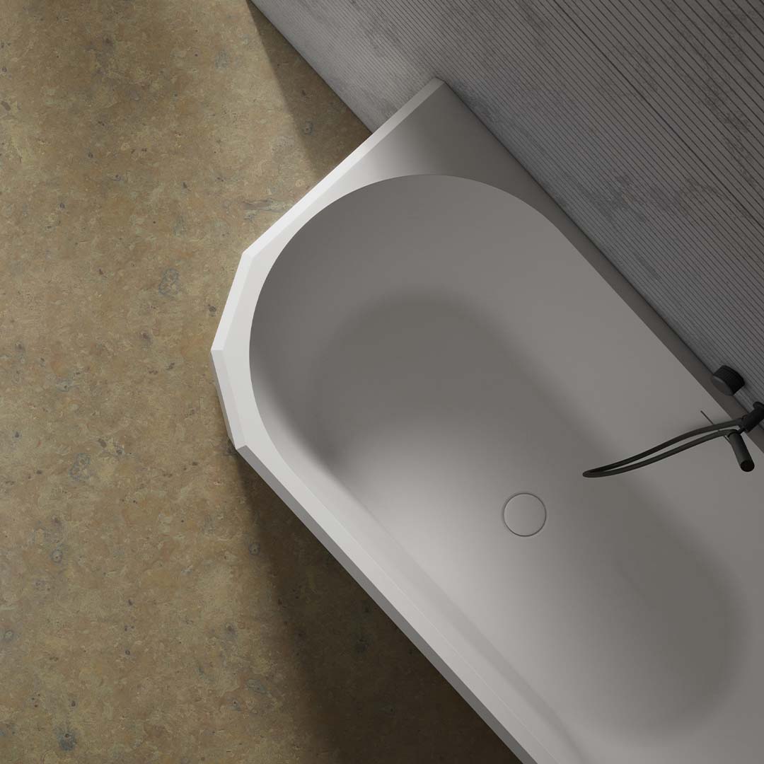 Cada de baie, de perete, 1700x750x550 mm, alb mat, compozit, forma ovala, MonBlari Beryl