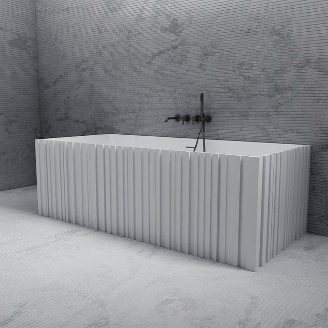 Cada de baie, de perete, 1700x750x550mm, dreptunghiulara, din compozit, alb, riflaj vertical, MonBlari