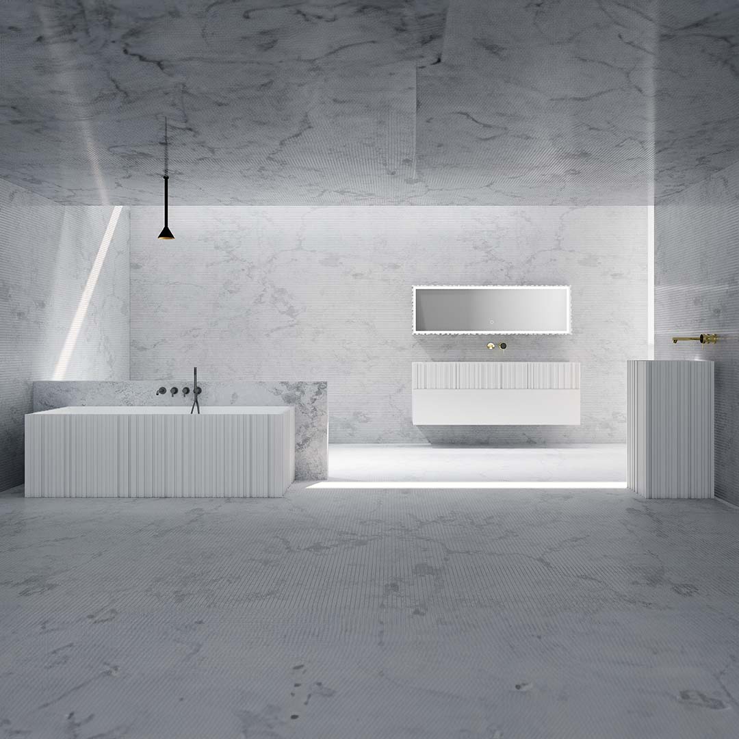 Cada de baie, de perete, 1700x750x550mm, dreptunghiulara, din compozit, alb, riflaj vertical, MonBlari