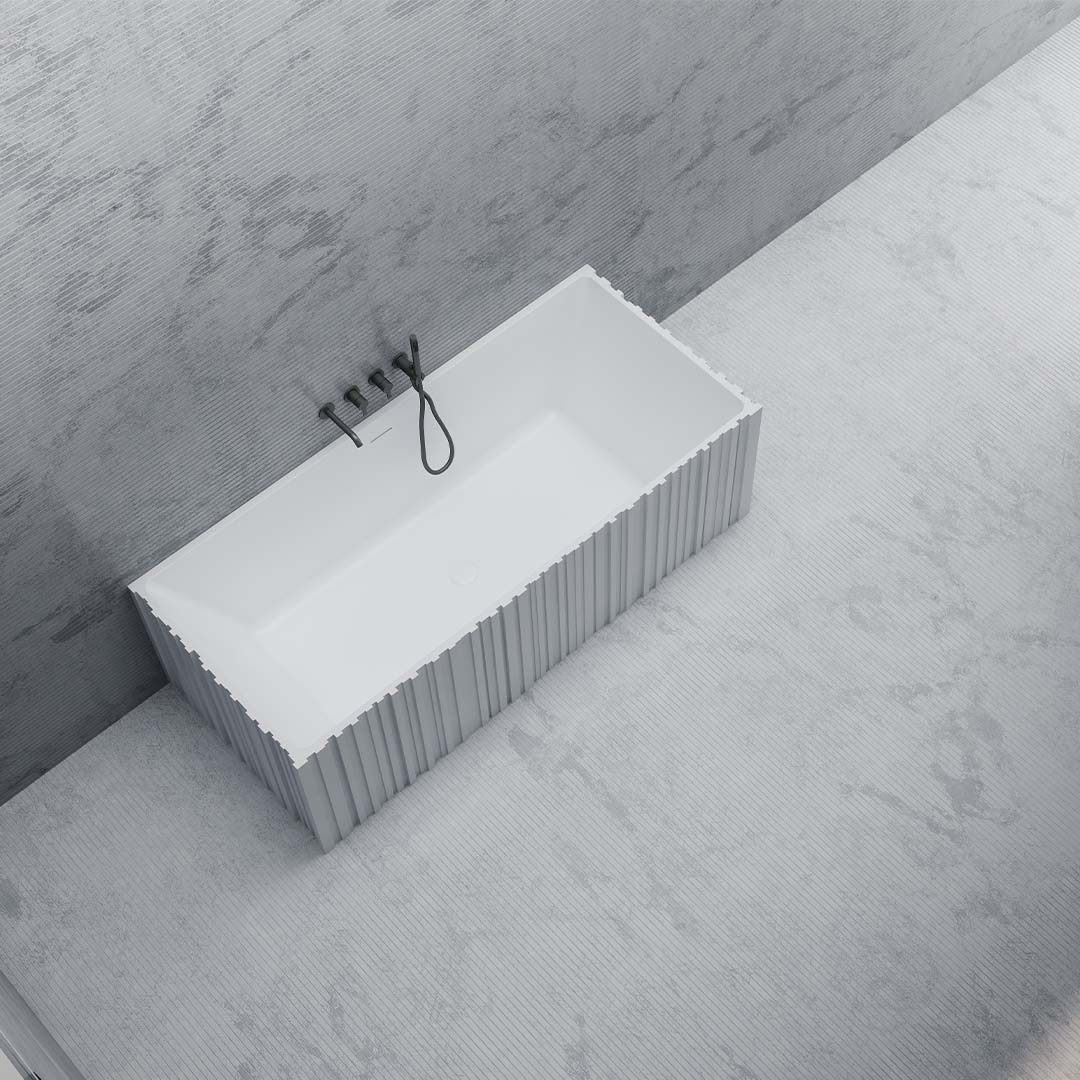 Cada de baie, de perete, 1700x750x550mm, dreptunghiulara, din compozit, alb, riflaj vertical, MonBlari