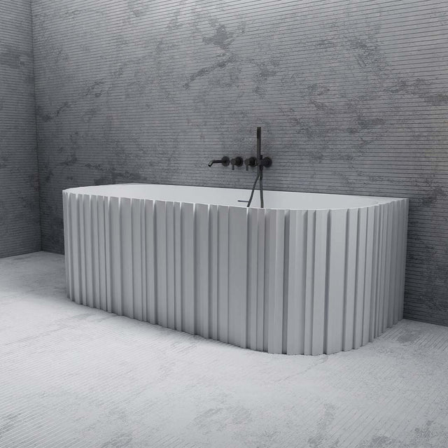 Cada de baie, de perete, 1700x750x550mm, ovala, din compozit, alb, riflaj vertical, MonBlari