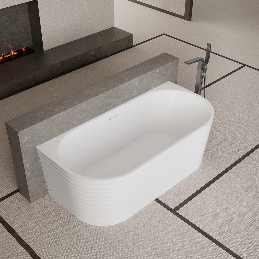 Cada de baie, de perete, 1700x800x550, din compozit, ovala, alb, MonBlari