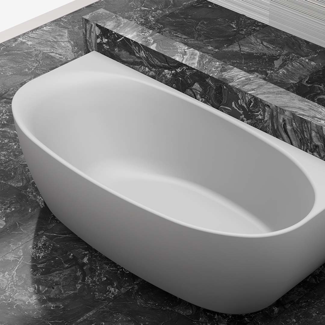 Cada de baie, de perete, 1700x800x550 mm, din compozit, ovala, alb mat, MonBlari