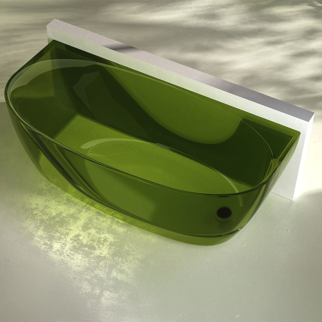 Cada de baie, de perete, 1700x800x550 mm, din rasina, ovala, verde transparent, MonBlari
