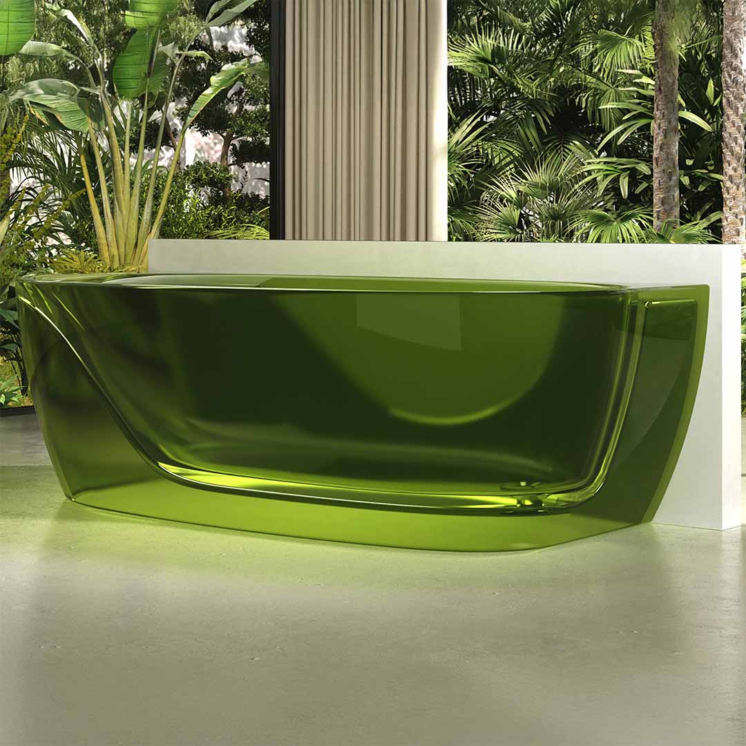 Cada de baie, de perete, 1700x800x550 mm, din rasina, ovala, verde transparent, MonBlari