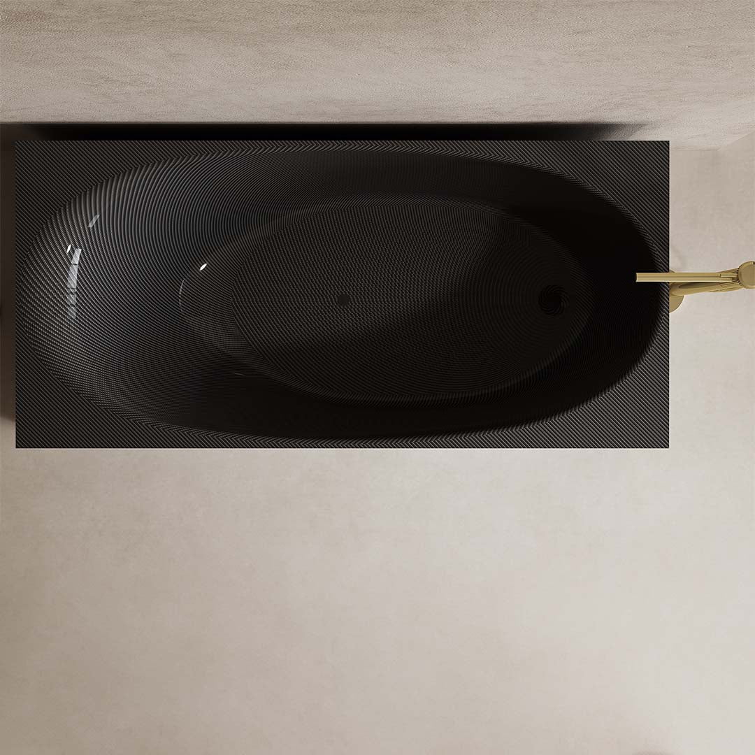 Cada de baie, de perete, 1700x800x550 mm, negru, din fibra de carbon Twill, forma dreptunghiulara, MonBlari