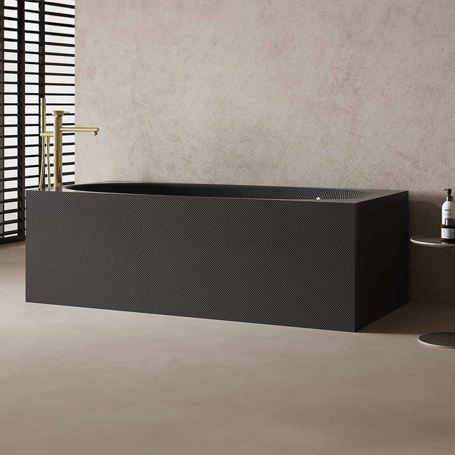 Cada de baie, de perete, 1700x800x550 mm, negru, din fibra de carbon Twill, forma dreptunghiulara, MonBlari