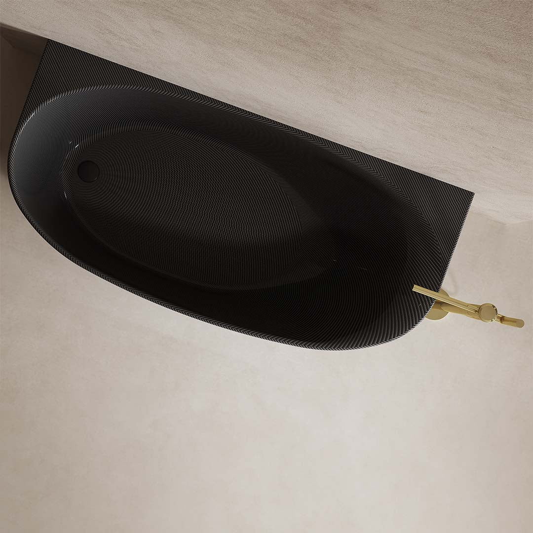 Cada de baie, de perete, 1700x800x550 mm, negru, din fibra de carbon Twill, forma ovala, MonBlari