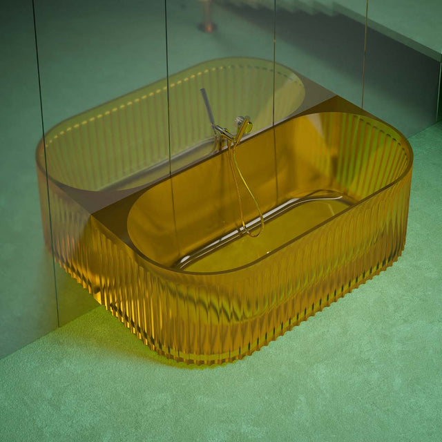 Cada de baie, de perete, 1700x800x550mm, semi-ovala, din rasina, galben transparent, finisaj mat, MonBlari