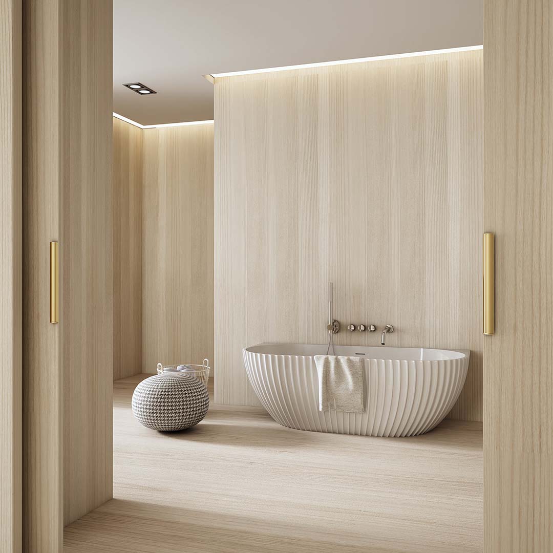 Cada de baie, de perete, 1700x800x580 mm, din compozit, ovala, alb mat, cu riflaje, MonBlari