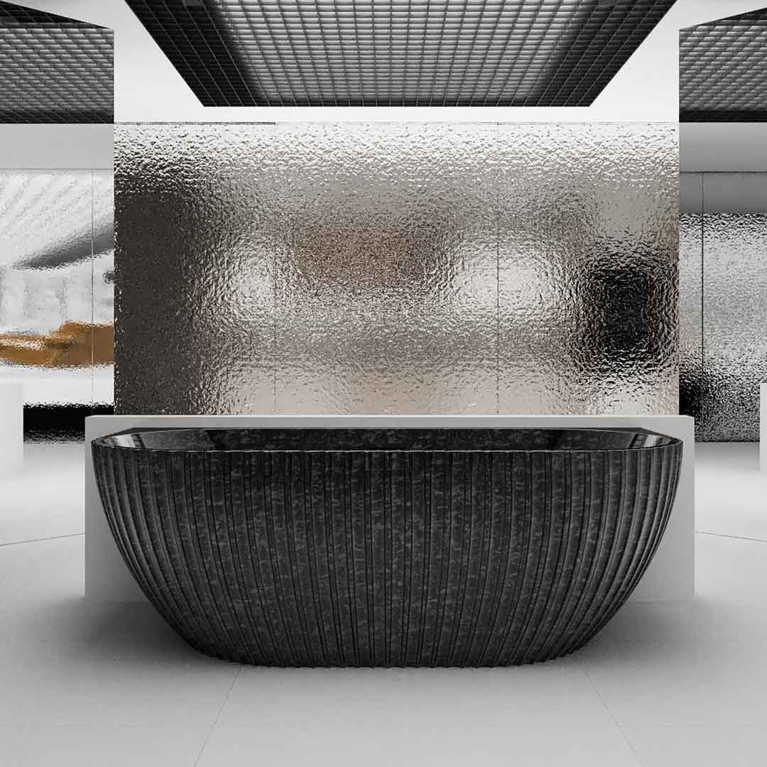 Cada de baie, de perete, 1700x800x580 mm, negru, din fibra de carbon, ovala, finisaj mat, MonBlari