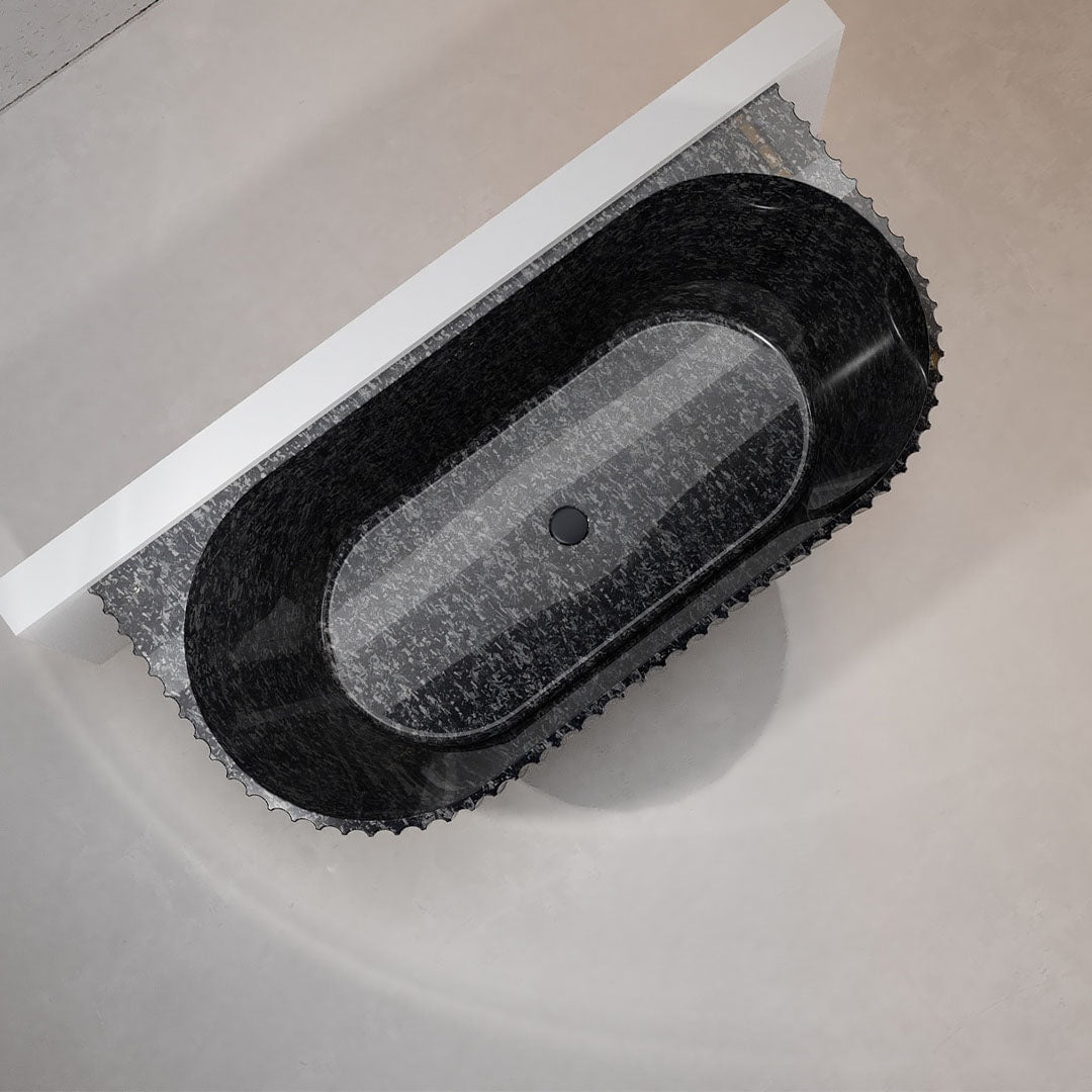 Cada de baie, de perete, 1700x800x580 mm, negru, din fibra de carbon, ovala, finisaj mat, MonBlari