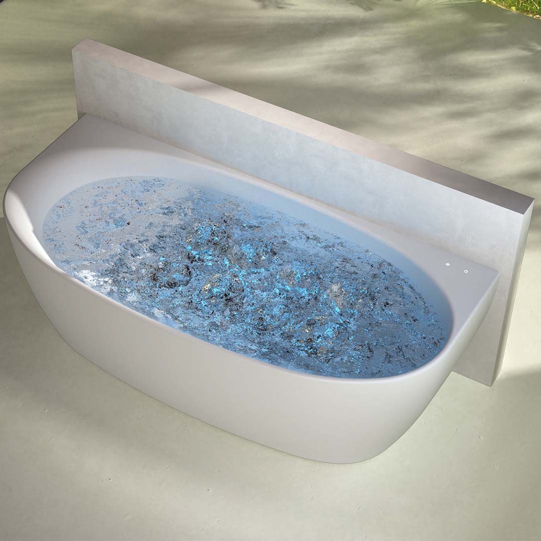 Cada de baie, de perete, functie jacuzzi, 1700x800x550 mm, din compozit, ovala, alb mat, MonBlari