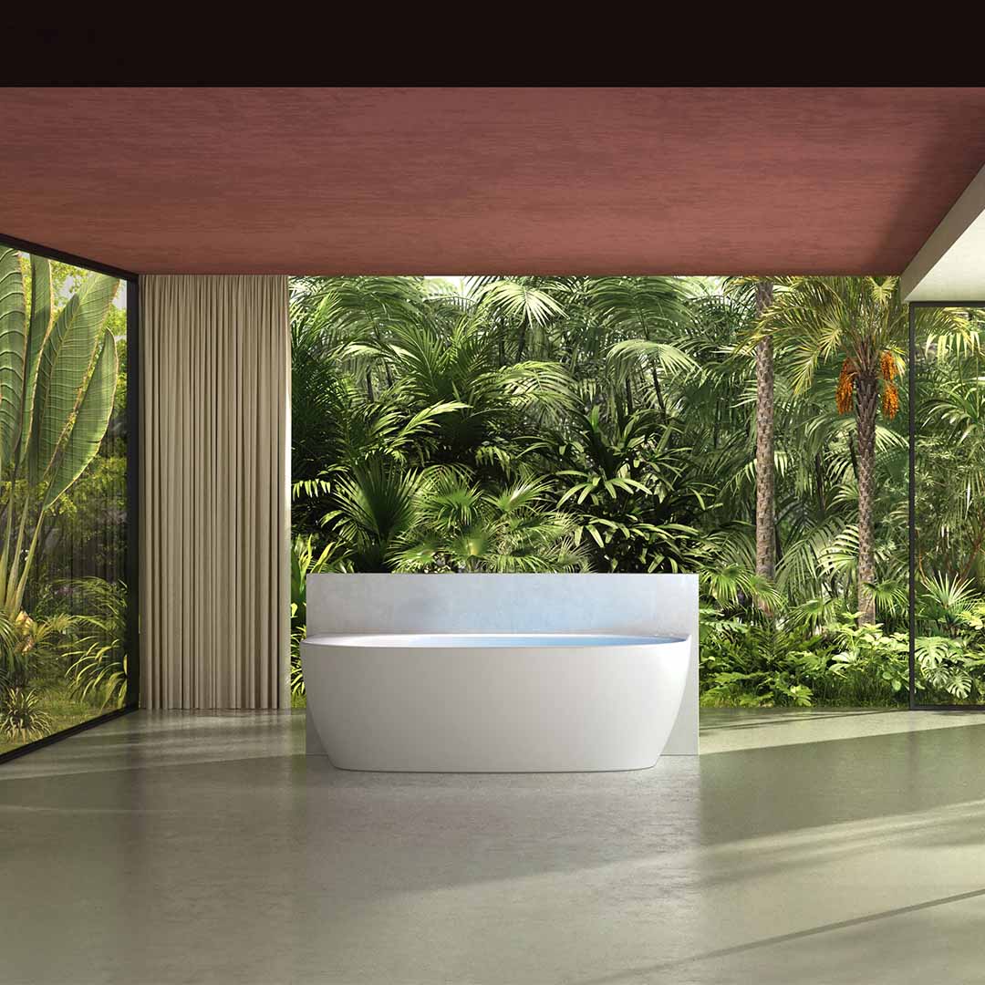 Cada de baie, de perete, functie jacuzzi, 1700x800x550 mm, din compozit, ovala, alb mat, MonBlari