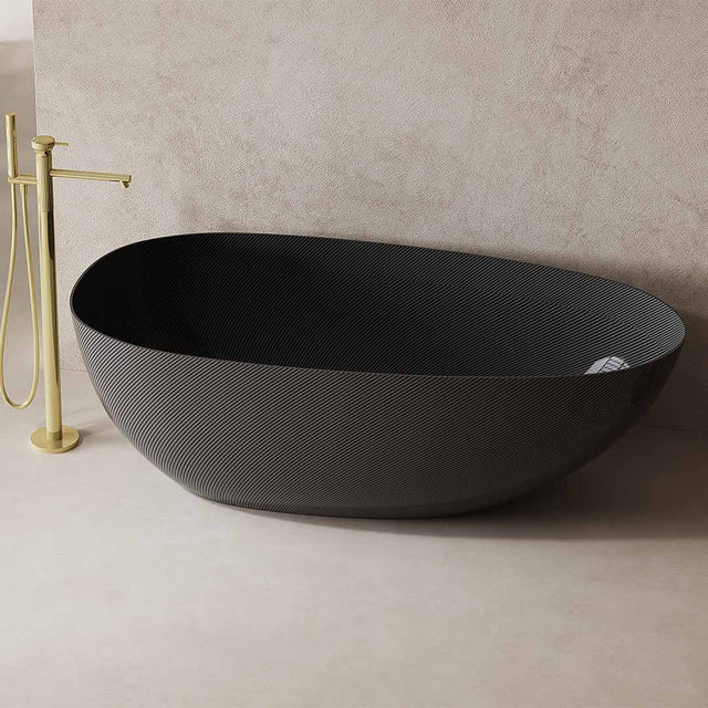Cada de baie, freestanding, 1300x650x550 mm, negru, din fibra de carbon Twill, forma ovala, MonBlari