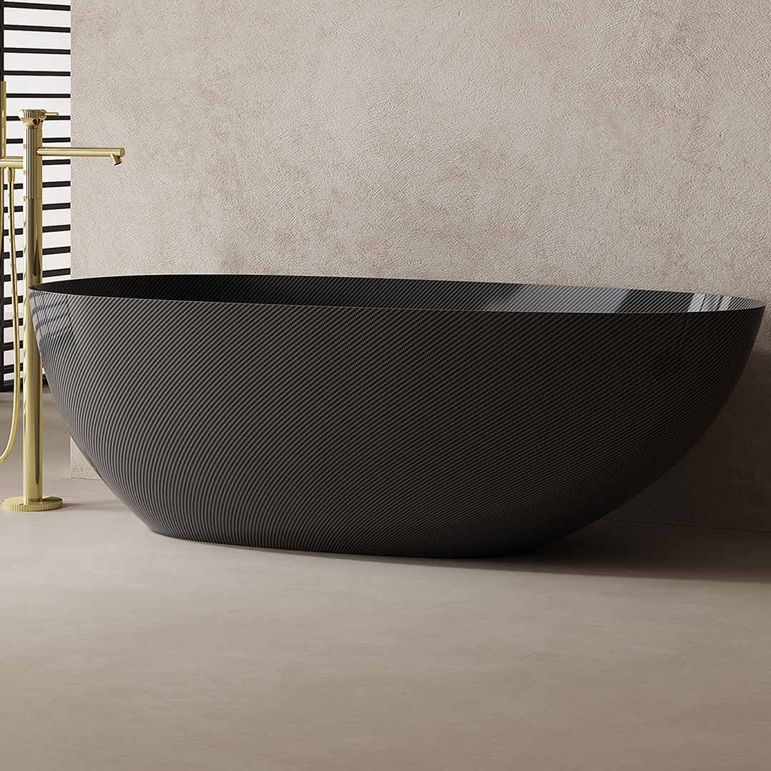 Cada de baie, freestanding, 1300x650x550 mm, negru, din fibra de carbon Twill, forma ovala, MonBlari