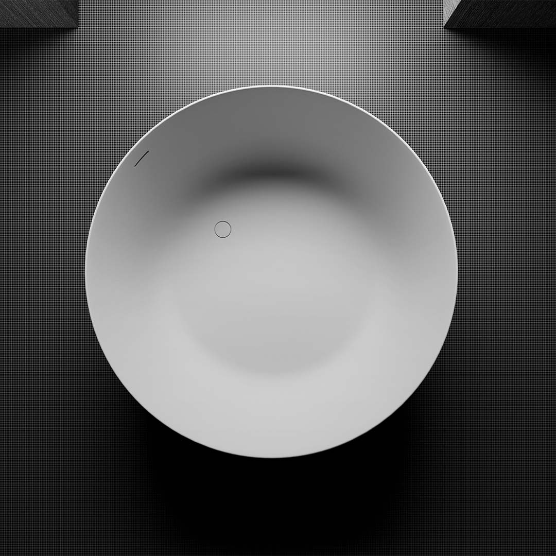 Cada de baie, freestanding, 1350x1350x600 mm, alb cu linii negre, compozit, forma rotunda, MonBlari Swing