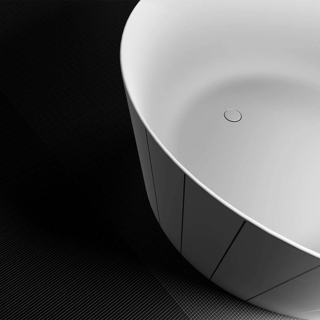 Cada de baie, freestanding, 1350x1350x600 mm, alb cu linii negre, compozit, forma rotunda, MonBlari Swing