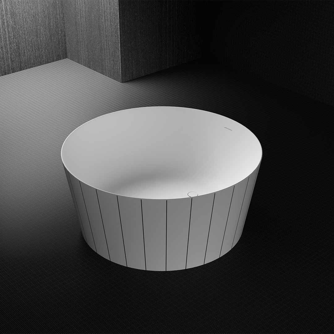 Cada de baie, freestanding, 1350x1350x600 mm, alb cu linii negre, compozit, forma rotunda, MonBlari Swing