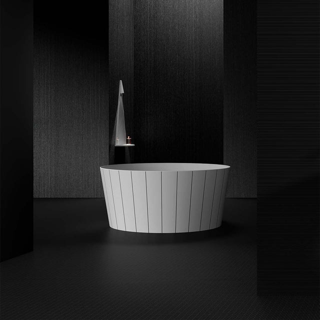 Cada de baie, freestanding, 1350x1350x600 mm, alb cu linii negre, compozit, forma rotunda, MonBlari Swing