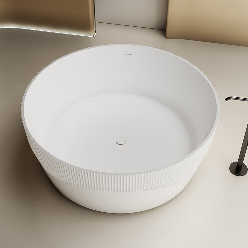 Cada de baie, freestanding, 1360x1360x550 mm, din compozit, rotunda, alb, cu riflaje, MonBlari