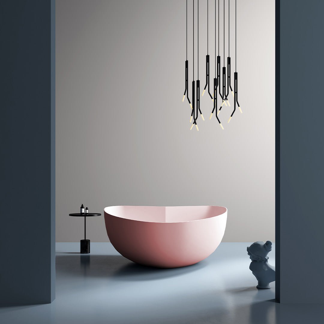 Cada de baie, freestanding, 1500x1300x580, din acril, forma de inima, roz mat, MonBlari