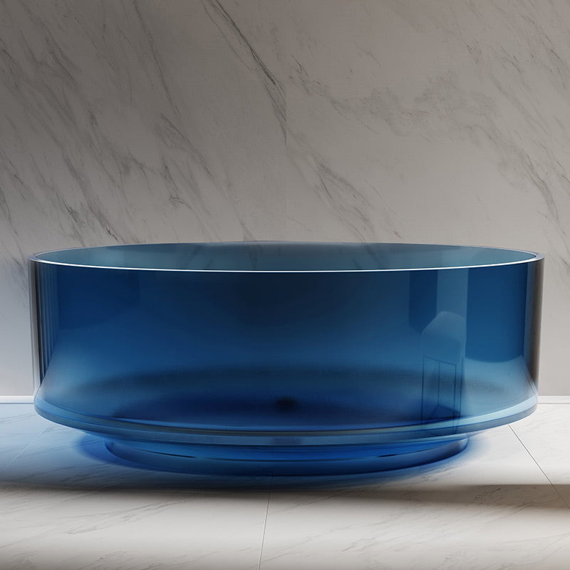 Cada de baie, freestanding, 1500x1500x550, din rasina, rotunda, albastru transparent, MonBlari