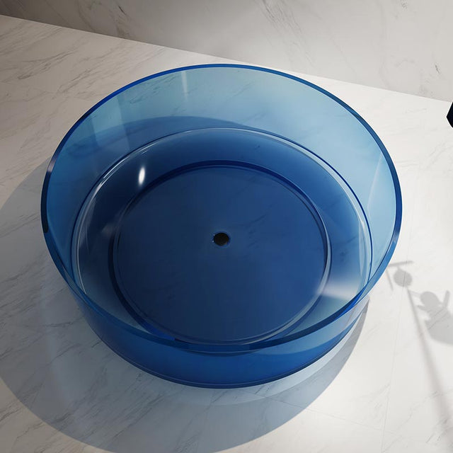 Cada de baie, freestanding, 1500x1500x550, din rasina, rotunda, albastru transparent, MonBlari