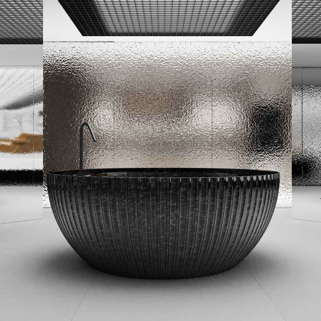 Cada de baie, freestanding, 1500x1500x580 mm, negru, din fibra de carbon, rotunda, finisaj mat, MonBlari