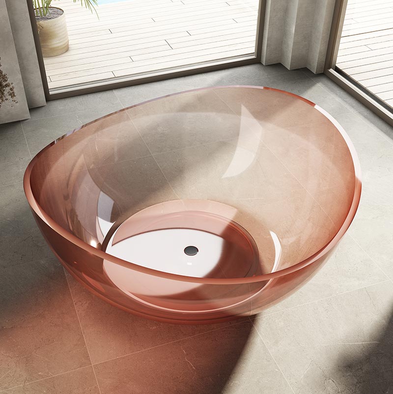 Cada de baie, freestanding, 1500x1500x635, din rasina, rotunda, roz transparent, MonBlari