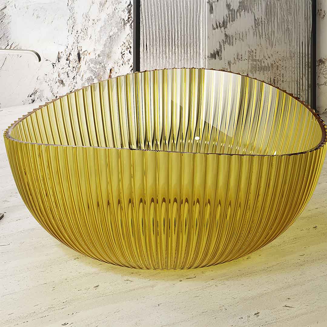 Cada de baie, freestanding, 1500x1500x635 mm, din rasina, rotunda, margine curbata, auriu transparent, MonBlari