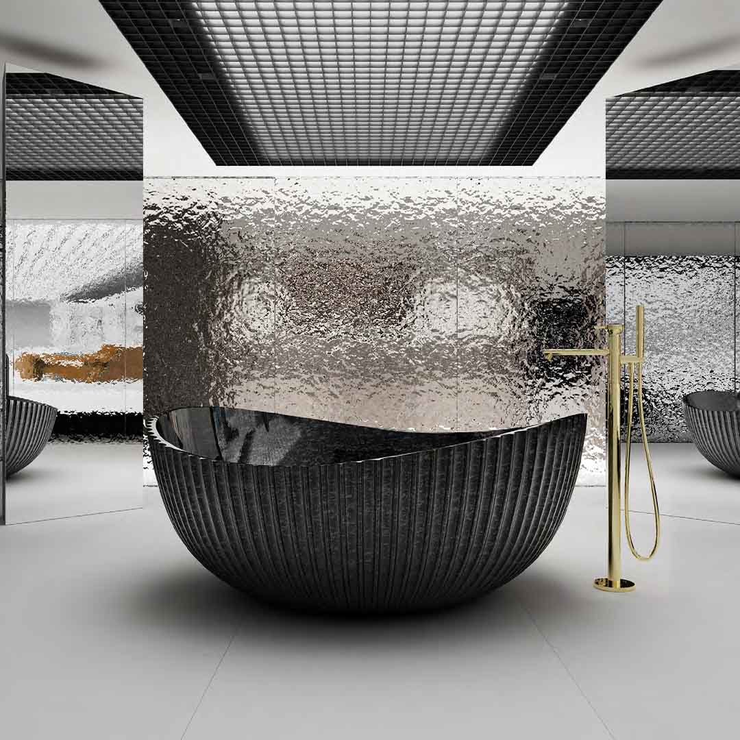 Cada de baie, freestanding, 1500x1500x635 mm, negru, din fibra de carbon, rotunda, finisaj mat, MonBlari