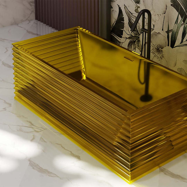 Cada de baie, freestanding, 1500x750x550, din rasina, galben transparent, finisaj mat, MonBlari